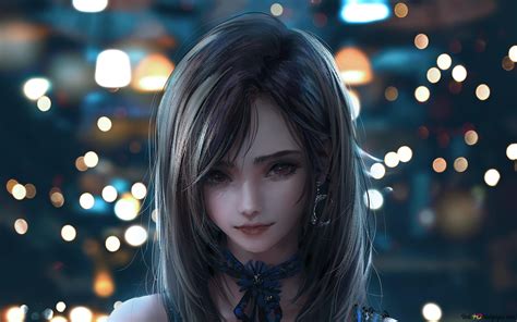 Beautiful Anime Woman With Long Hair In Front Of Blurry Lights 4k