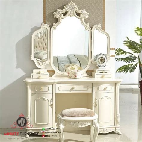 Model Meja Rias Minimalis Ukir Kayu Duco Putih Miniuty Furniture