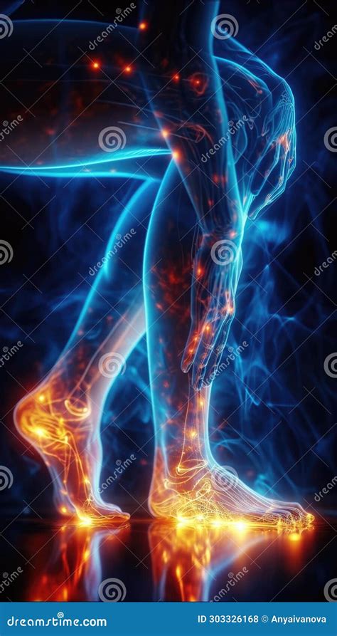 A Person Standing On A Skateboard With Glowing Legs Pain Visualization