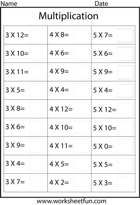 Multiplication Tables Printable Worksheet
