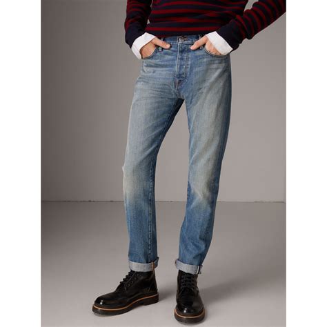 Relaxed Fit Washed Japanese Selvedge Denim Jeans In Light Indigo Men