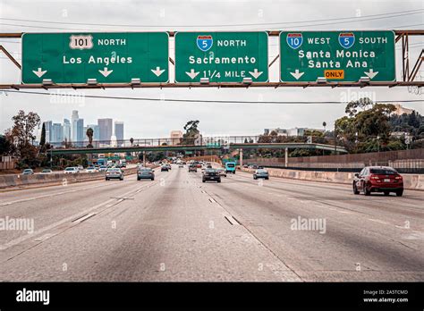 Highway Towards Downtown Los Angeles California Direction Sign Heavy
