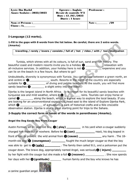 Review 1st Form Esl Worksheet By Chahinouza