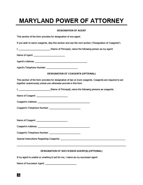 Maryland Power Of Attorney Form Free Printable Printable Templates