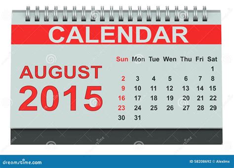 Agosto 2015 Calendario Da Scrivania Illustrazione Di Stock
