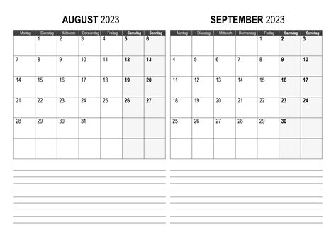 Kalender Für August September 2023 Kalendersu