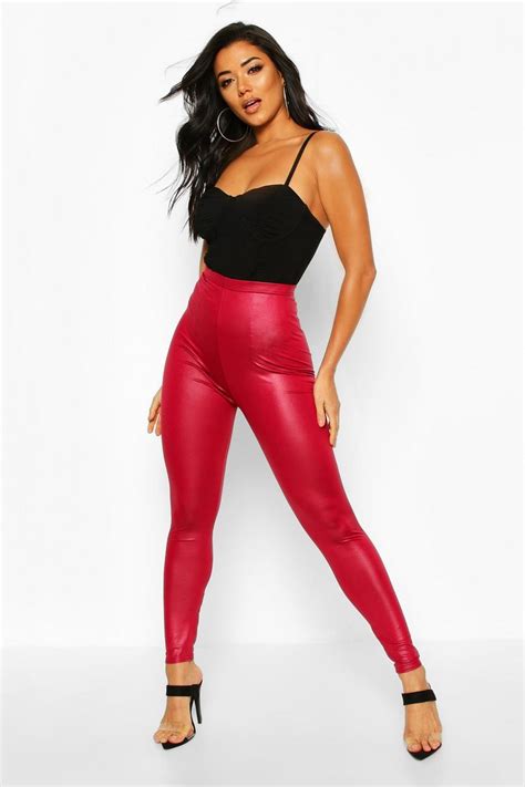 Womens High Waist Wet Look Leggings Boohoo Uk