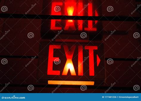 Illuminated Sign Indicating The Exit Stock Photo Image Of Direction