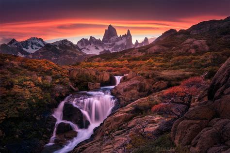Wallpaper Sunset, Mountain, Waterfall - Resolution:1600x1068 - Wallpx
