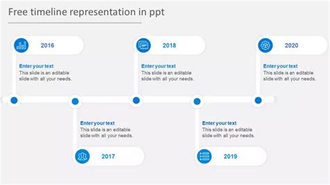 Free Timeline Representation In Ppt Model With Blue Icons Timeline
