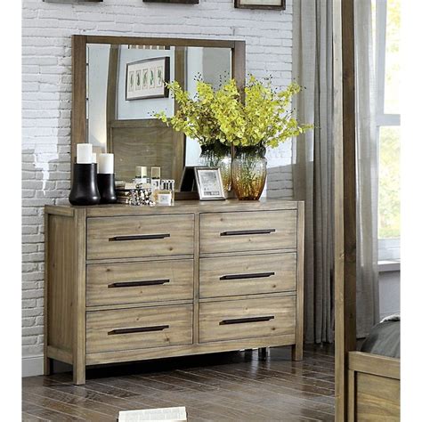 Furniture Of America Mark Wood 6 Drawer Dresser And Mirror In Light Oak