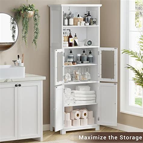 Tiptiper Tall Bathroom Storage Cabinet Large Floor Cabinet With 2 Open