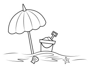On a beach, crab, umbrella. Free Printable Summer Coloring Pages