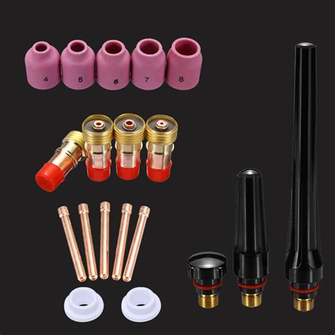 19PCS TIG Welding Torch Stubby Lens Nozzle Tungsten Electrode Kit For