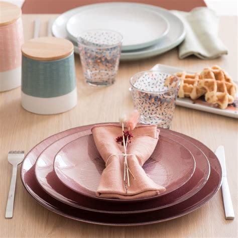 Assiette plate en verre rose pailleté Maisons du Monde
