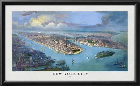 Vintage City Maps Panoramic View Of New York City 1870