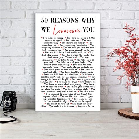 50 Reasons Why I Love You Custom Canvas Print Framesta