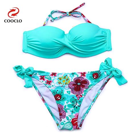 Cooclo 2017 Hot Sale Floral Print Bikini Halter Bandeau Top Sexy Bikini
