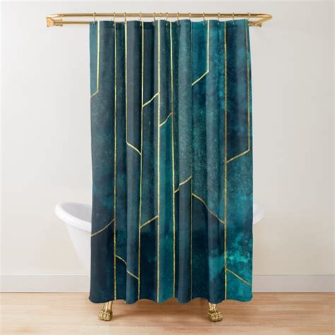Teal Gold Geometric Shower Curtain By Themadesigns Redbubble