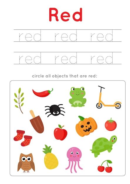 Premium Vector Red Color Worksheet Learning Basic Colors For