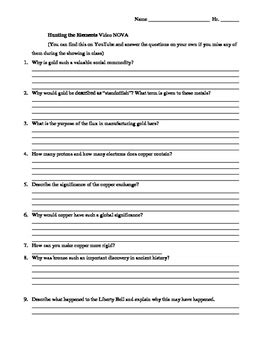 Nova video questions hunting the elements worksheet answers