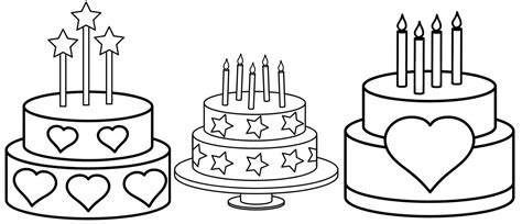 Are you looking for a birthday cake coloring page for your children? 3 designs of birthday cake ideas coloring sheet