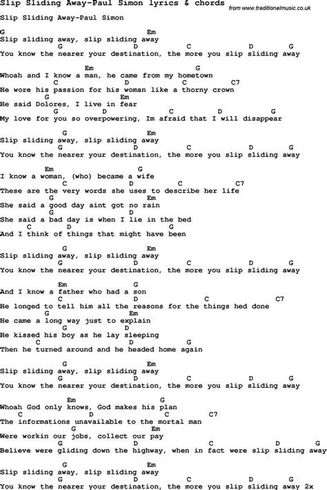 Love Song Lyrics Forslip Sliding Away Paul Simon With Chords In 2022