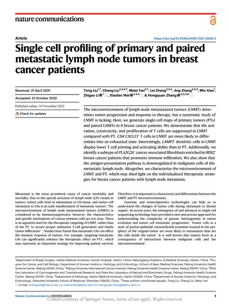 Pdf Single Cell Profiling Of Primary And Paired Metastatic Lymph Node