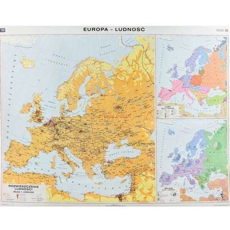 Europa Dwustronna Mapa ścienna Polityczna Rozmieszczenie Ludności