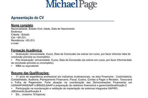 Resumo Perfil Profissional Resume Samples