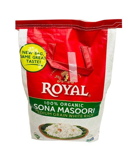 Royal 100 Organic Sona Masoori Medium Grain White Rice 20lbs