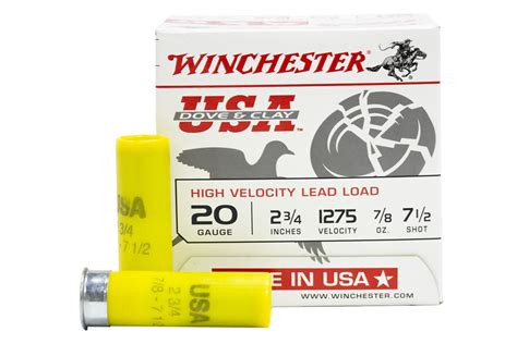 Winchester 20 Gauge 2 34 In 78 Oz 75 Shot Dove And Clay 25box For