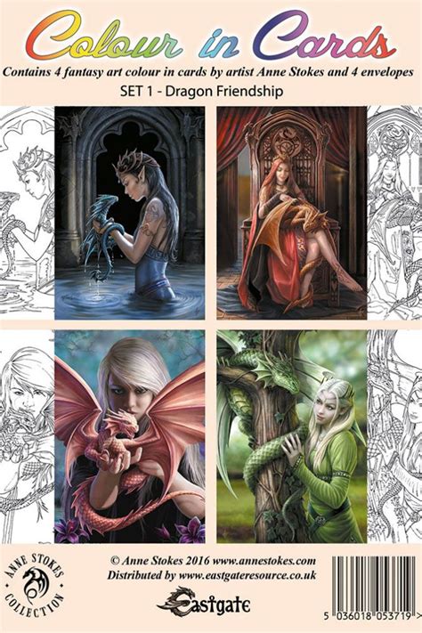 Anne Stokes Colour In Cards Dragon Friendship Set Fantasy Art