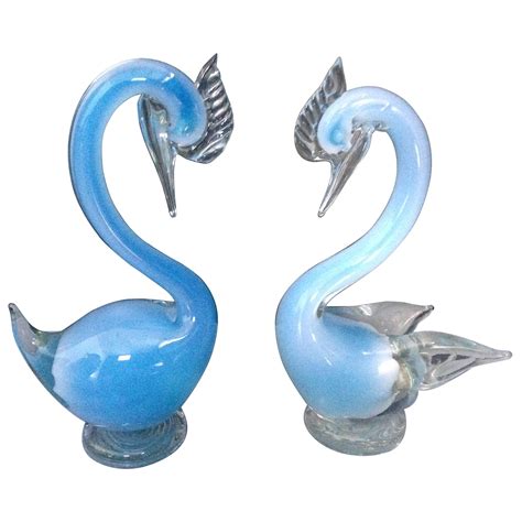 Vintage Murano Glass Swan Blue Glass Swan Made In Austria Hand Made Glass Glass Art