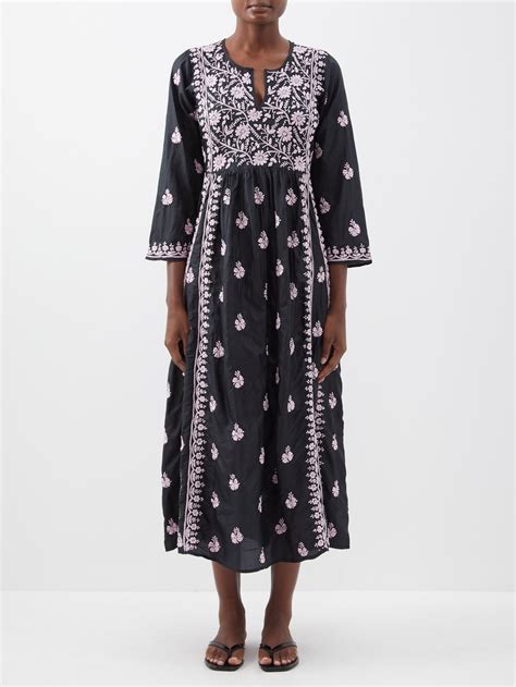 Black Floral Embroidered Silk Dress Muzungu Sisters Matchesfashion Au