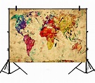 GCKG 7x5ft World Map Photography Backdrop,Colorful Retro World Map ...