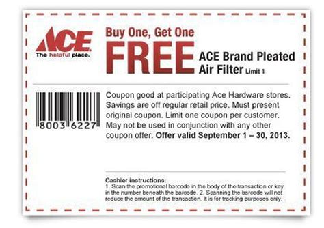 Ace Hardware Buy One Get One Free Air Filter Coupon