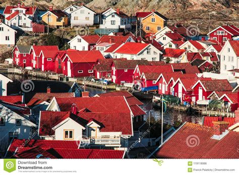 Typical Swedish Red Houses Town Stock Photo Image Of Sweden