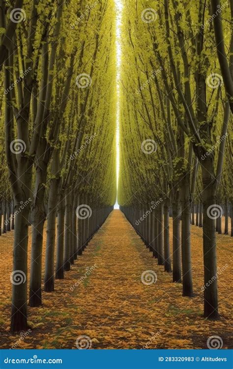 Rows Of Trees In A Symmetrical Tree Plantation Stock Image Image Of