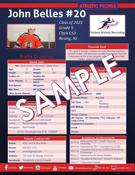 Hockey Athletic Profile Deluxe Template Red White And Blue Etsy 日本