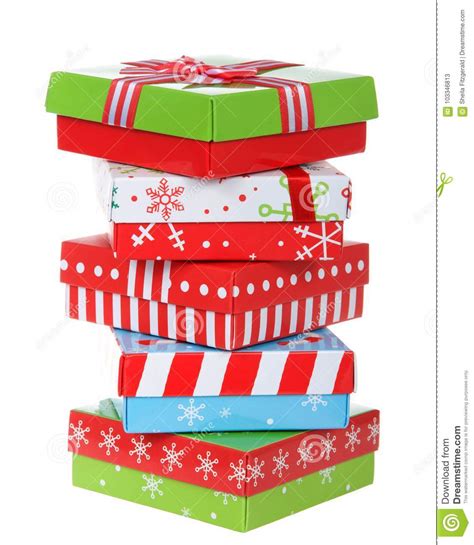 Bright Christmas Presents Stacked On White Background Stock Image