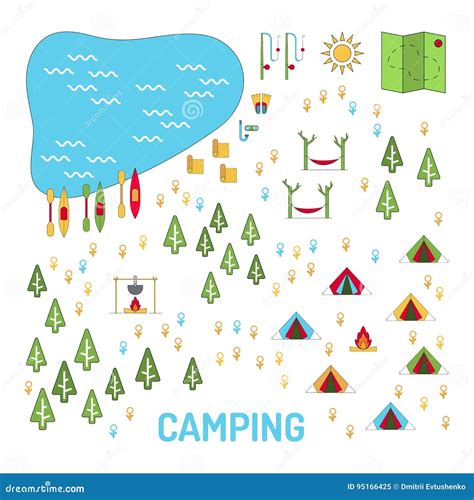 Camping Map Set Vector Stock Vector Illustration Of Outdoor 95166425