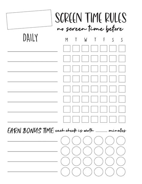 Printable Earning Screen Time Chart Printable Word Searches
