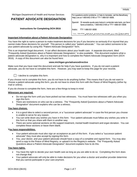 Free Michigan Patient Advocate Designation Form Medical Poa Pdf