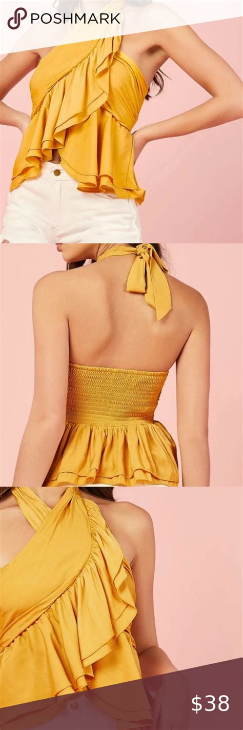Sexy Yellow Halter Ruffle Top Yellow Halter Crop Ruffle Tie Back Top Material 100 Polyester