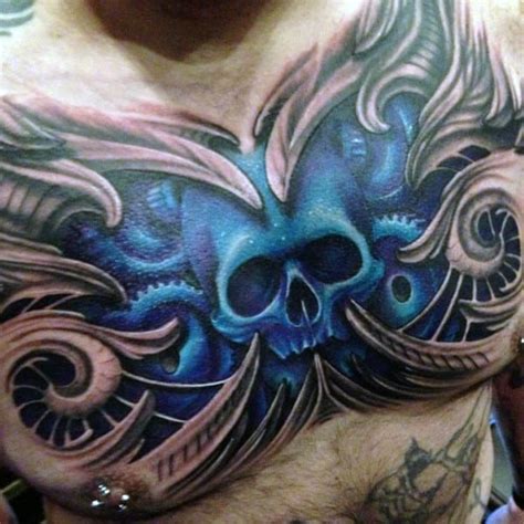 Skull And Roses Chest Tattoo