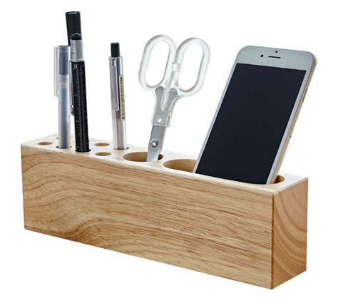 Multipurpose Wooden Pen Pencil Holder Phone Charging Station Stand Desk