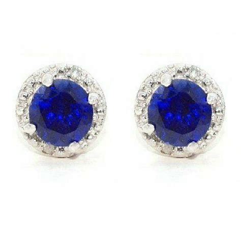 2 Carat Blue Sapphire Diamond Round Halo Stud Earrings 14Carat White