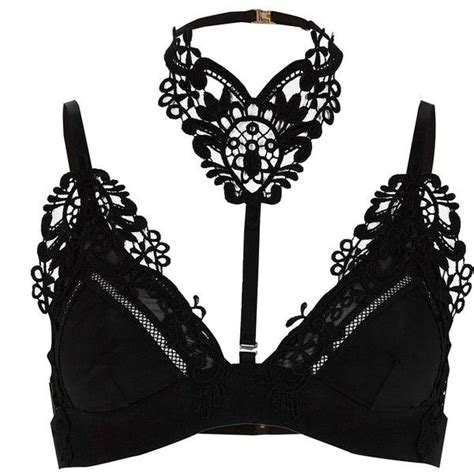 river island black lace applique choker triangle bra 115 brl liked on polyvore featuring