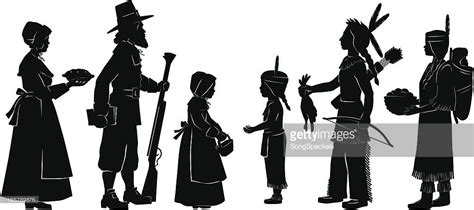 six silhouettes of indians and pilgrims on thanksgiving pilgrim pilgrims and indians silhouette